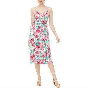 J. Crew Factory Wrap Dress Pink Floral Green Leaves Women’s Size 10